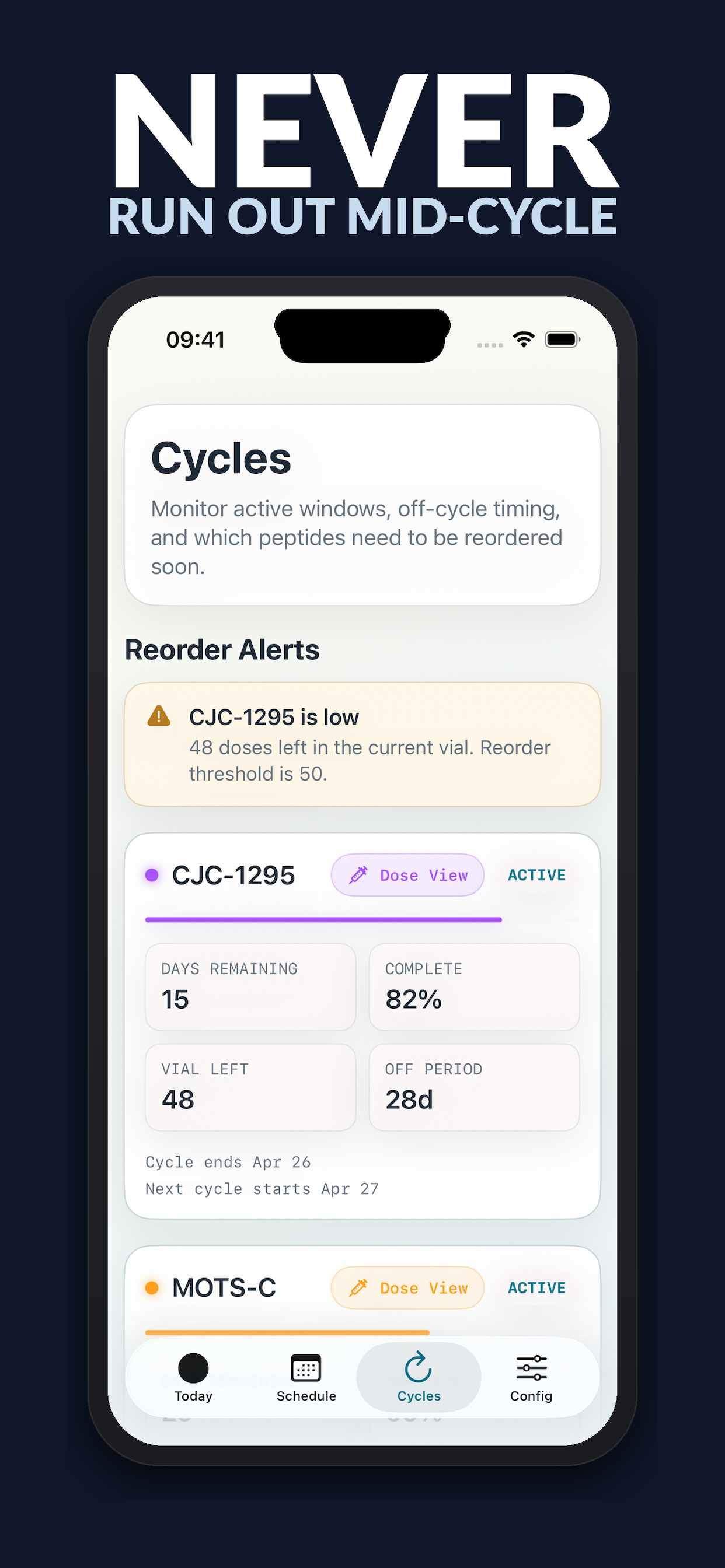 Never run out mid-cycle